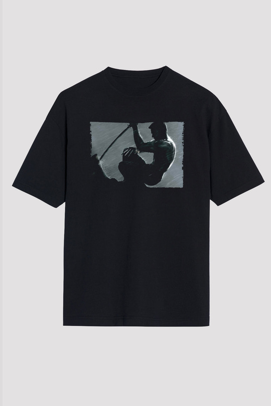 Unisex The Wolverine Baskılı Siyah Oversize Tshirt