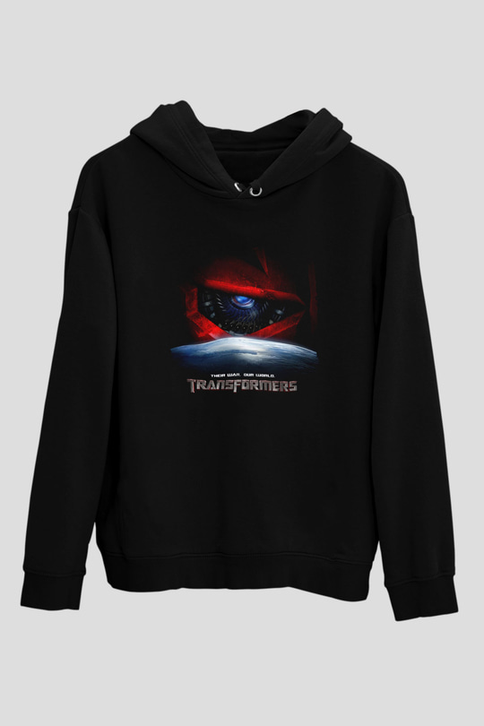 Unisex Transformers 3 Baskılı Siyah Kapüşonlu Sweatshirt