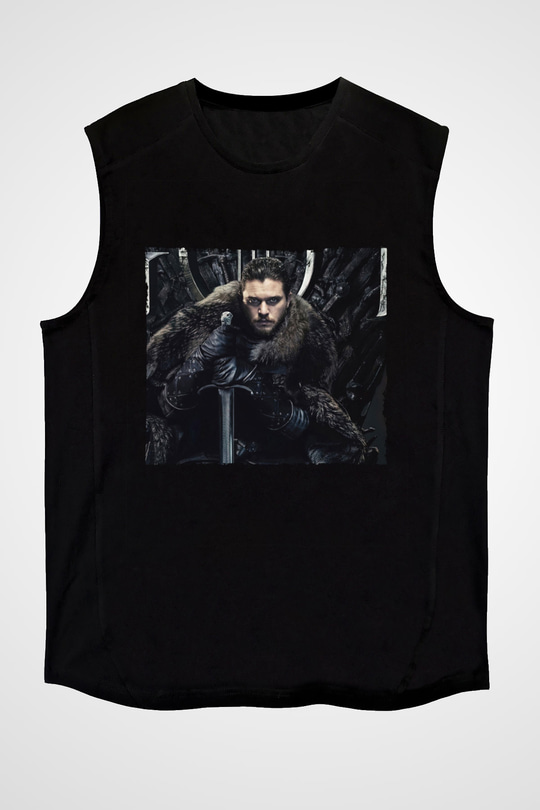 Unisex Unisex Game of Thrones Baskılı Siyah Kolsuz T-shirt