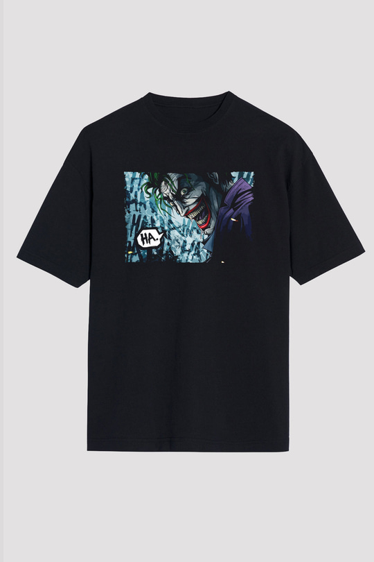 Unisex Unisex Joker Baskılı Siyah Oversize T-shirt