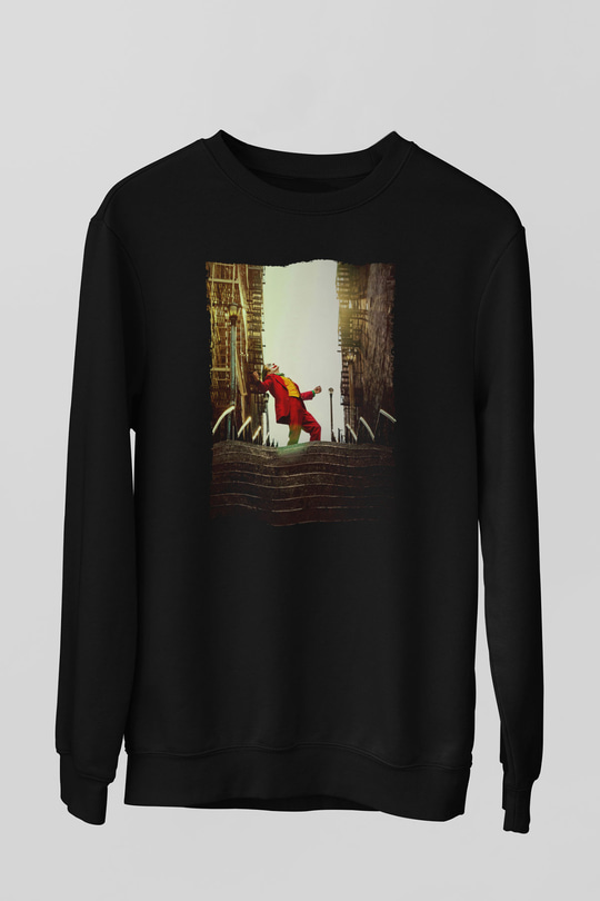 Unisex Unisex Joker Baskılı Siyah Sweatshirt