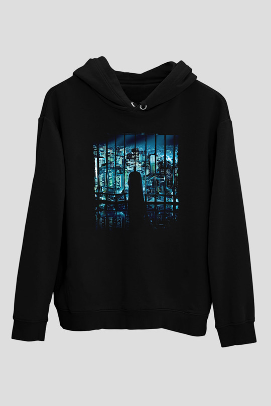 Unisex Unisex Kara Şövalye (The Dark Knight) Baskılı Siyah Kapüşonlu Sweatshirt