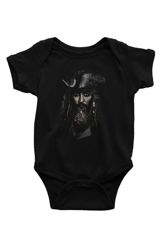 Unisex Unisex Karayip Korsanları (Pirates of the Caribbean) Baskılı Siyah Bebek Body - Zıbın
