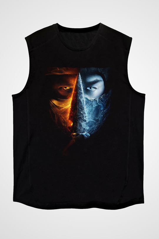 Unisex Unisex Mortal Kombat Baskılı Siyah Kolsuz Tişört