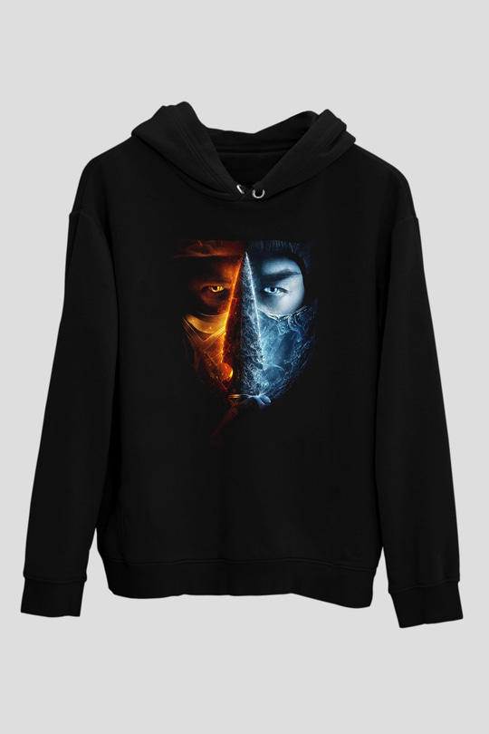 Unisex Unisex Mortal Kombat Baskılı Siyah Kapüşonlu Sweatshirt