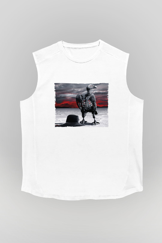 Unisex Westworld Baskılı Beyaz Kolsuz Tişört