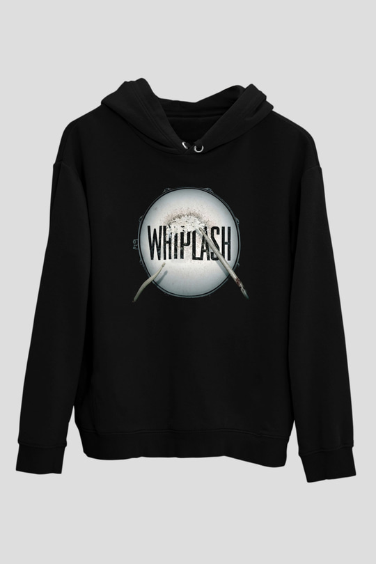 Unisex Whiplash Baskılı Siyah Kapüşonlu Sweatshirt