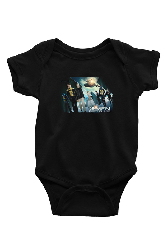 Unisex X-Men Birinci Sınıf Baskılı Siyah Bebek Body - Zıbın