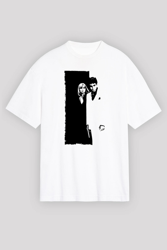 Unisex Yaralı Yüz (Scarface) Baskılı Beyaz Oversize Oversize T-shirt