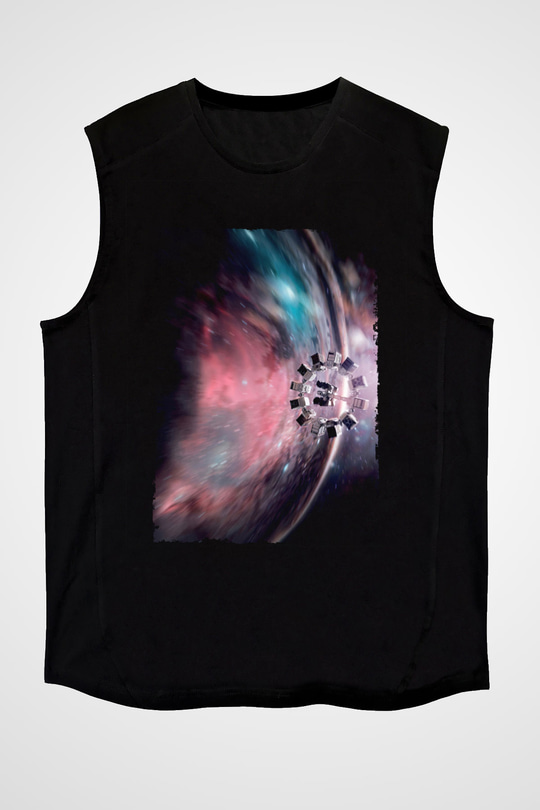 Unisex Yıldızlararası (Interstellar) Baskılı Siyah Kolsuz T-shirt