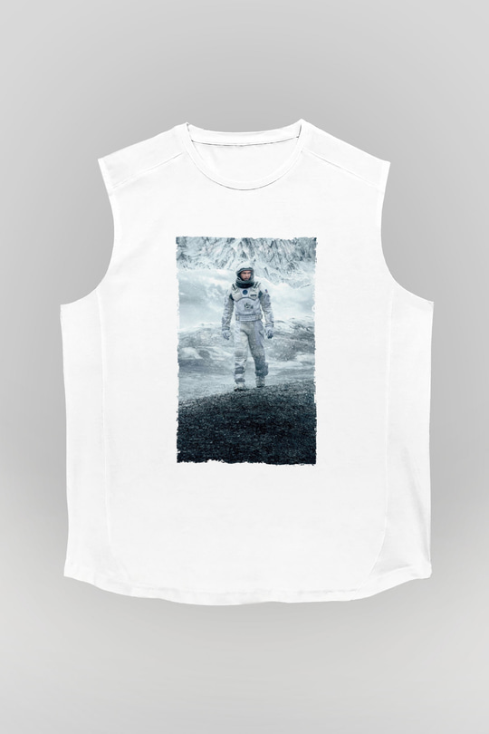 Unisex Yıldızlararası (Interstellar) Baskılı Beyaz Kolsuz Tişört
