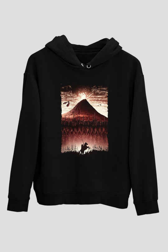 Unisex Yüzüklerin Efendisi Kralın Dönüşü (The Lord of the Rings The Return of the King) Baskılı Siyah Unisex Kapüşonlu Sweatshirt