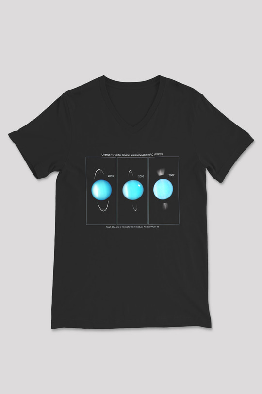 Uranüs Siyah Unisex V Yaka Tişört T-Shirt