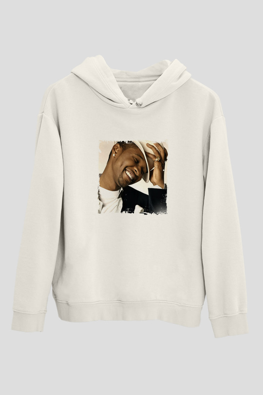 Usher  Baskılı Unisex Beyaz Kapüşonlu Sweatshirt