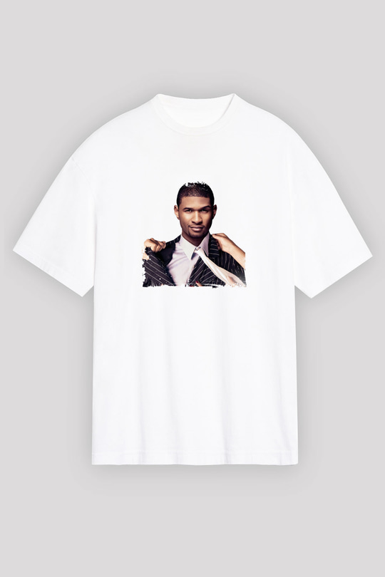 Usher  Baskılı Unisex Beyaz Tişört