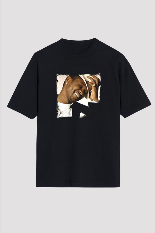 Usher  Baskılı Unisex Oversize Siyah Tişört