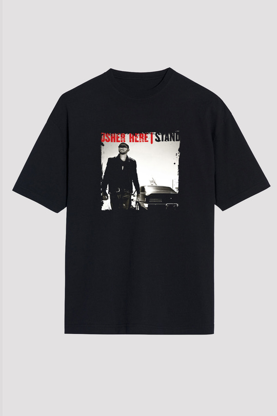 Usher  Baskılı Unisex Oversize Siyah Tişört