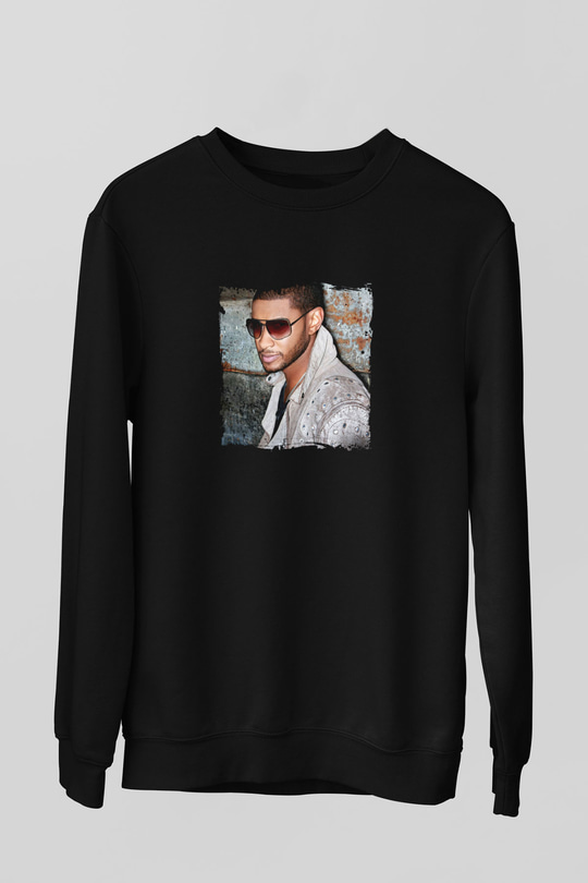 Usher  Baskılı Unisex Siyah Sweatshirt