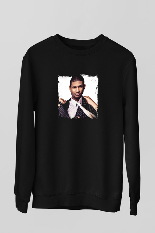 Usher  Baskılı Unisex Siyah Sweatshirt