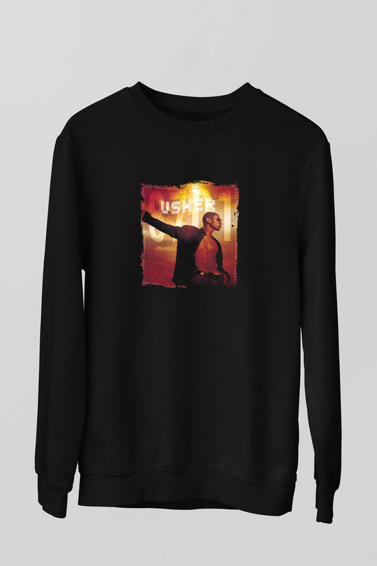 Usher  Baskılı Unisex Siyah Sweatshirt