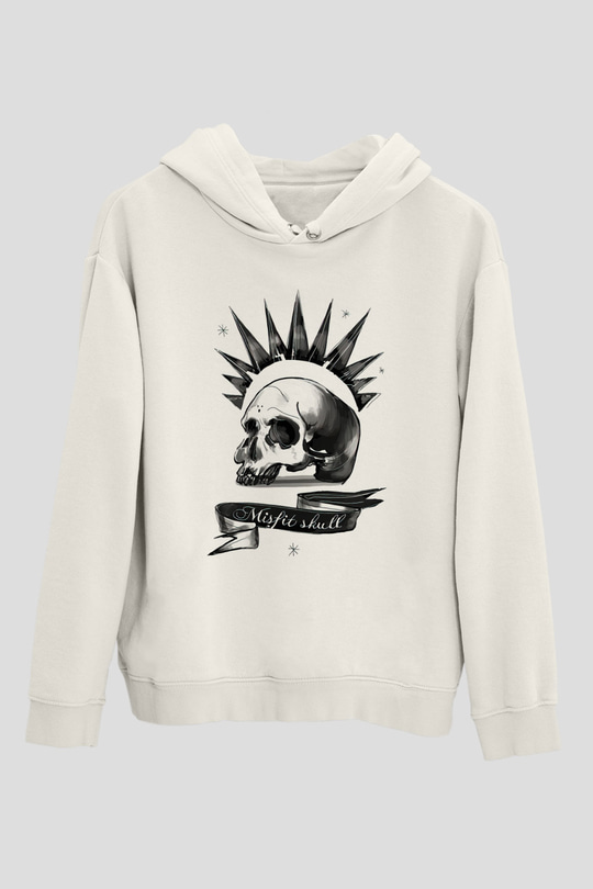 Uyumsuz Kurukafa Beyaz  Unisex Hoodie