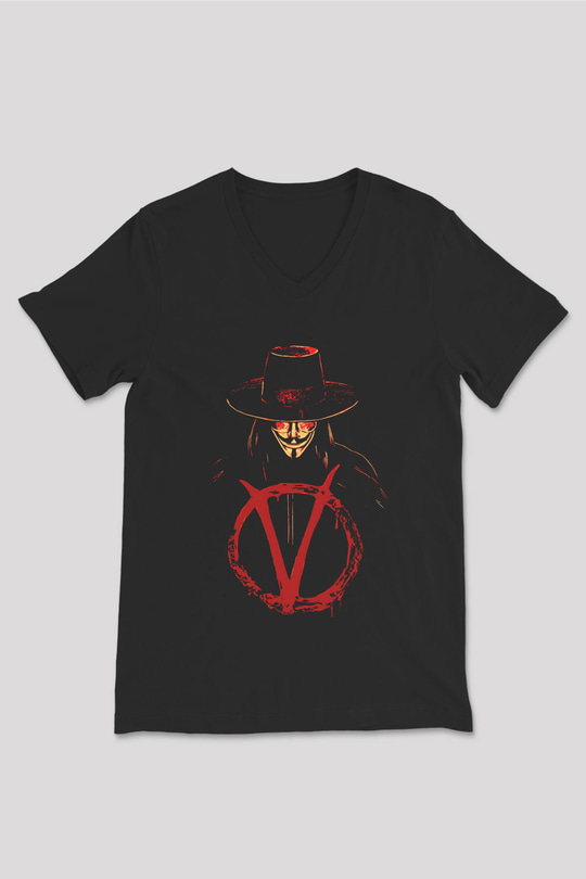 Vendetta Siyah Unisex V Yaka Tişört