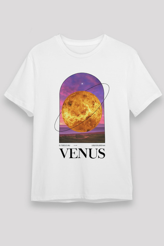 Venüs Gezegeni Baskılı Unisex Beyaz Tişört - Tshirt