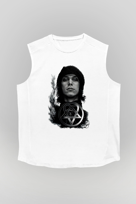 Ville Valo Baskılı Beyaz Unisex Kolsuz Tişört - Tshirt