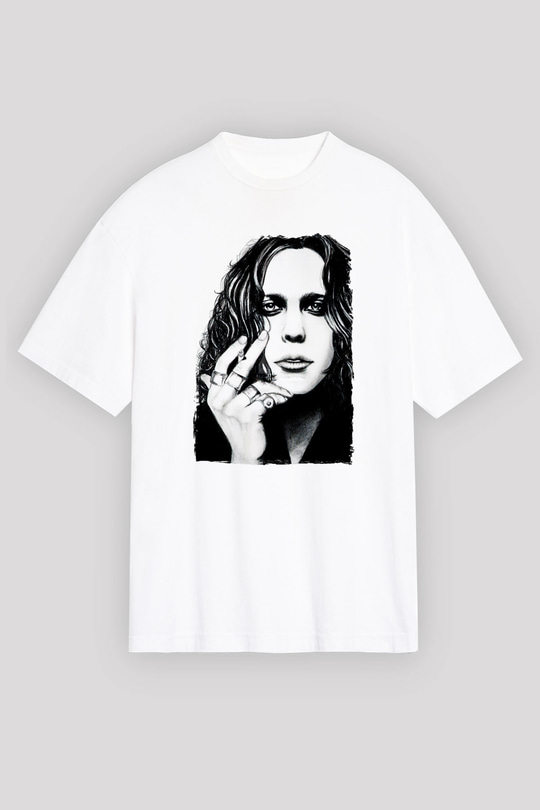 Ville Valo Baskılı Beyaz Unisex Oversize Tişört - Tshirt