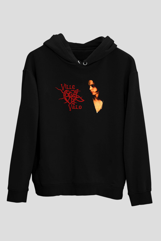 Ville Valo Baskılı Unisex Siyah Kapüşonlu Sweatshirt