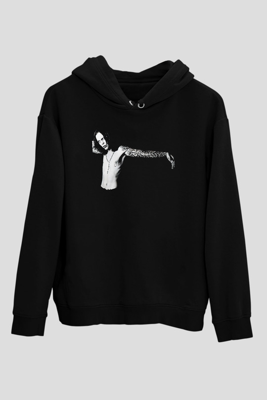 Ville Valo Baskılı Unisex Siyah Kapüşonlu Sweatshirt