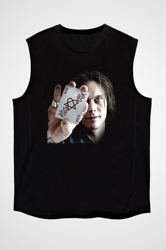 Ville Valo Baskılı Unisex Siyah Kolsuz Tişört - Tshirt