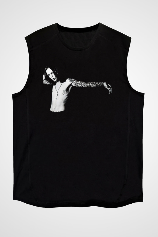 Ville Valo Baskılı Unisex Siyah Kolsuz Tişört - Tshirt