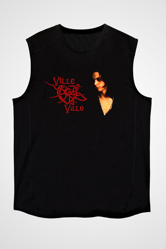 Ville Valo Baskılı Unisex Siyah Kolsuz Tişört - Tshirt