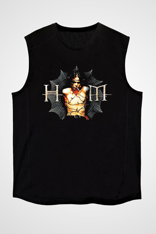 Ville Valo Baskılı Unisex Siyah Kolsuz Tişört - Tshirt