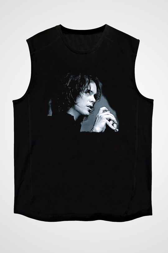 Ville Valo Baskılı Unisex Siyah Kolsuz Tişört - Tshirt