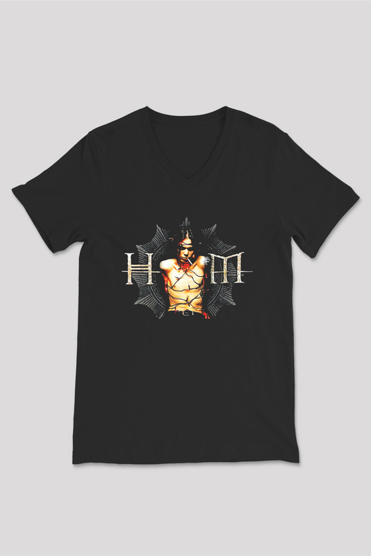 Ville Valo Baskılı Unisex Siyah V Yaka Tişört - Tshirt