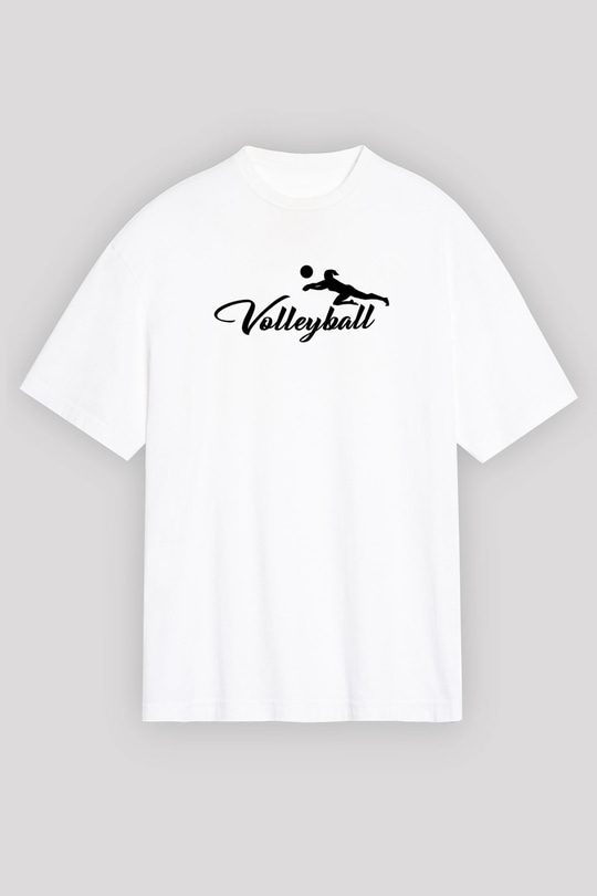 Voleybol Baskılı Unisex Beyaz Oversize Tişört - Tshirt