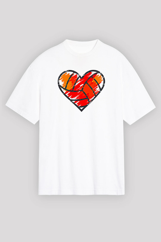 Voleybol Baskılı Unisex Beyaz Oversize Tişört - Tshirt