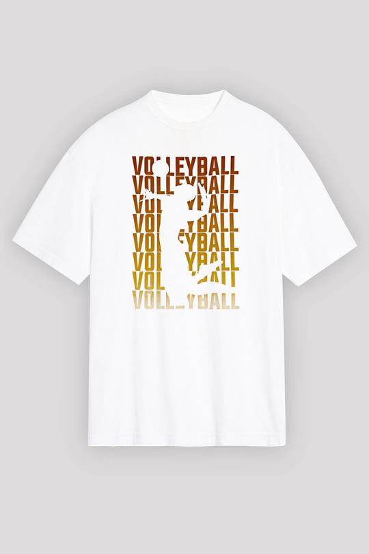 Voleybol Baskılı Unisex Beyaz Oversize Tişört - Tshirt