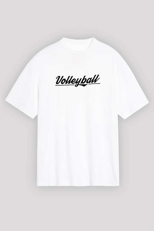 Voleybol Baskılı Unisex Beyaz Oversize Tişört - Tshirt