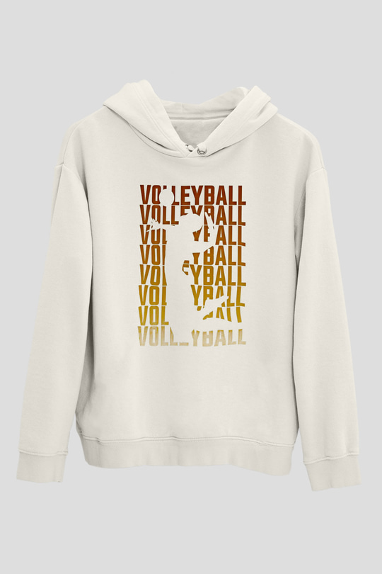 Voleybol Baskılı Unisex Ekru Hoodie