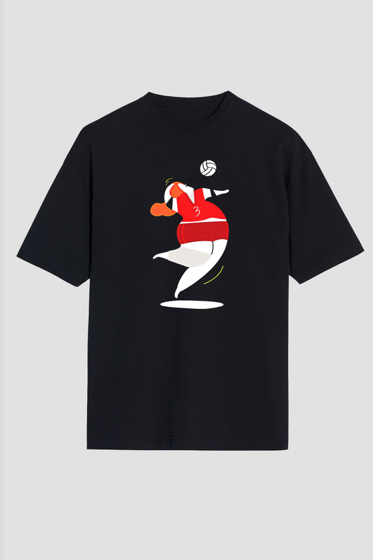 Voleybol - Volleyball Baskılı Unisex Siyah Oversize Tişört