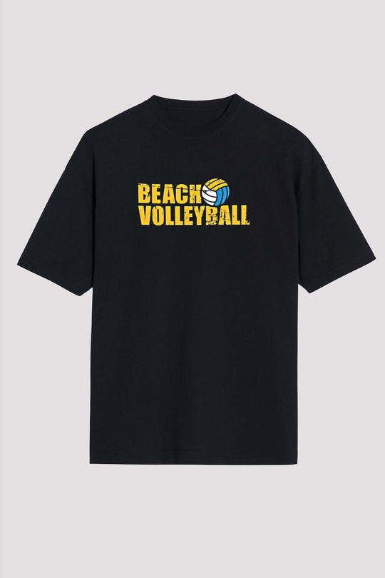 Voleybol - Volleyball Baskılı Unisex Siyah Oversize Tişört