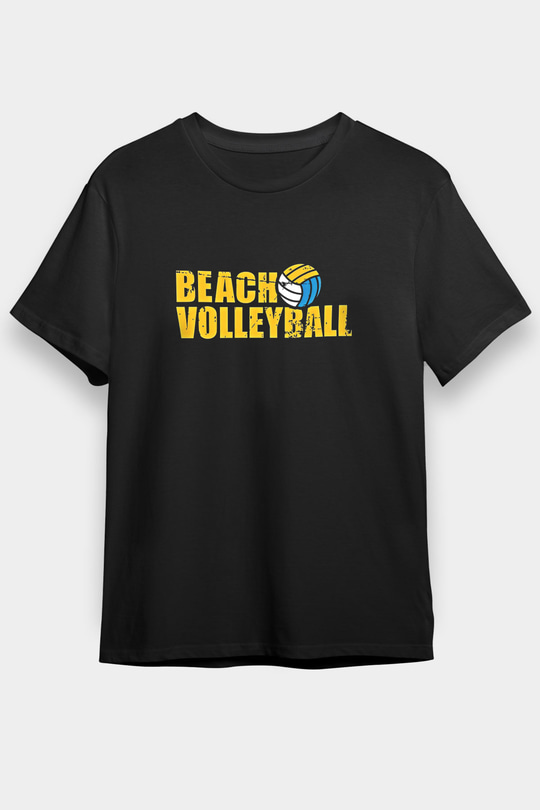 Voleybol - Volleyball Baskılı Unisex Siyah Tişört - Tshirt