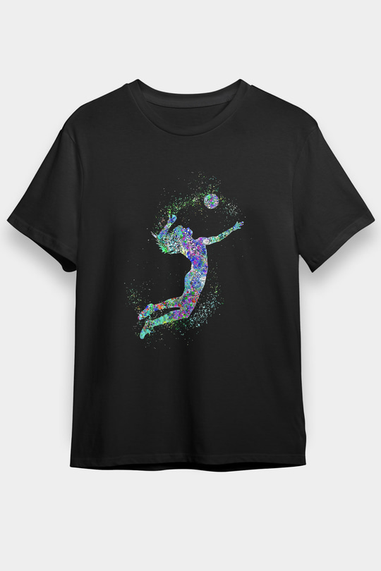 Voleybol - Volleyball Baskılı Unisex Siyah Tişört - Tshirt