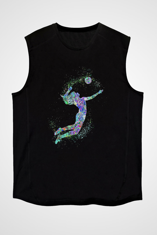 Voleybol - Volleyball Baskılı Unisex Siyah Kolsuz Tişört