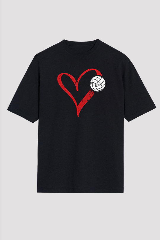 Voleybol - Volleyball Baskılı Unisex Siyah Oversize Tişört