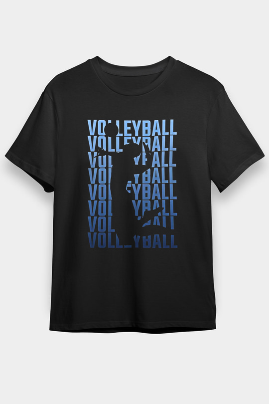 Voleybol - Volleyball Baskılı Unisex Siyah Tişört - Tshirt