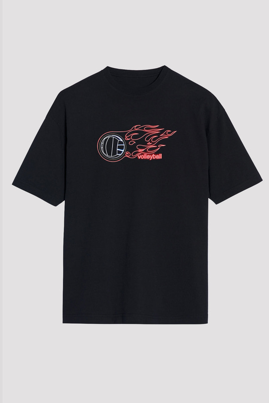 Voleybol - Volleyball Baskılı Unisex Siyah Oversize Tişört